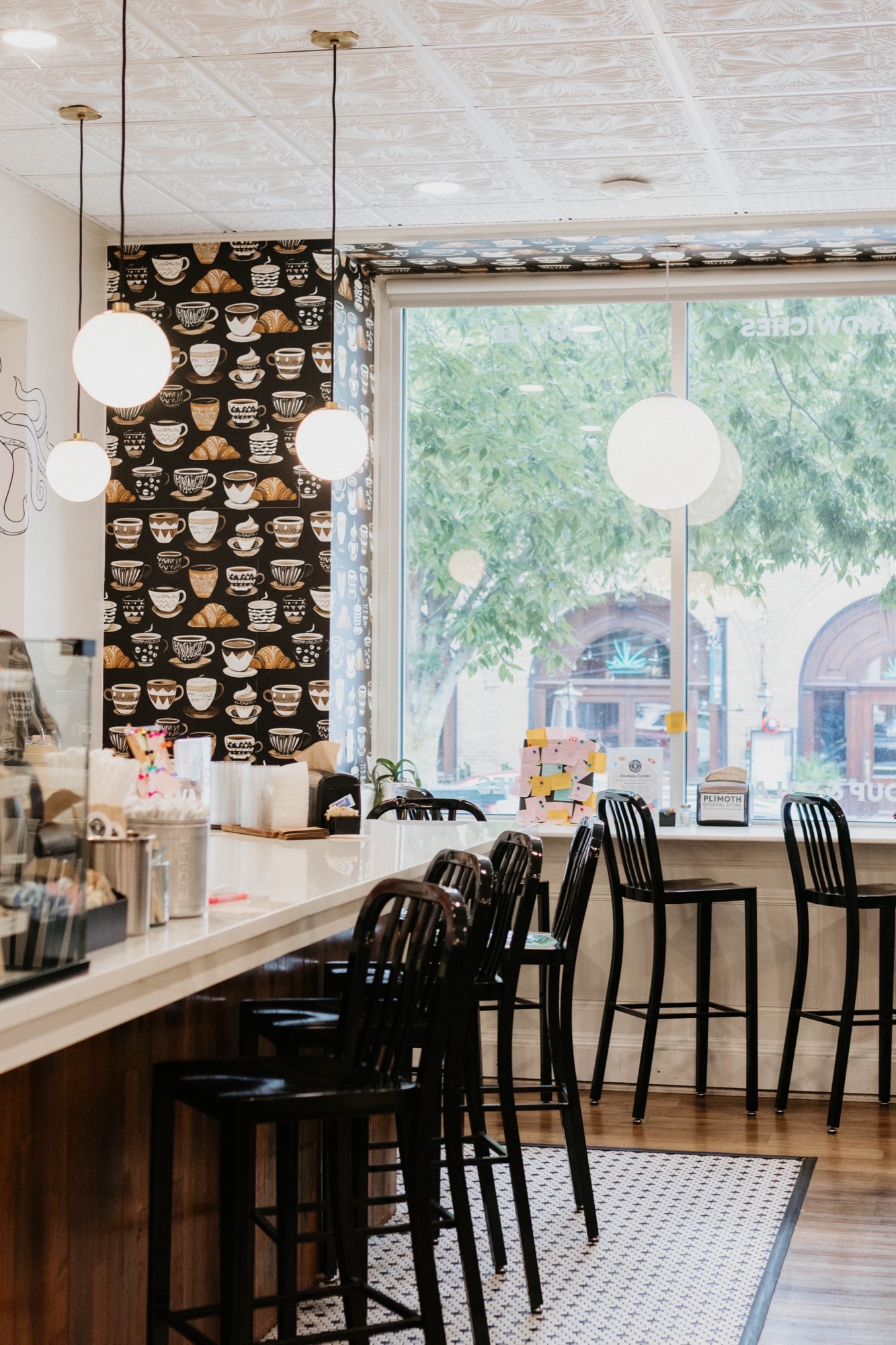 Café counter and window seating at Plimoth General Store